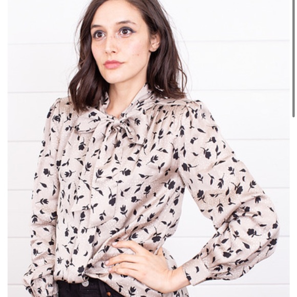 Knot Sisters Anthropologie Valerie Viscose blouse button up tie neck Floral - Picture 1 of 10